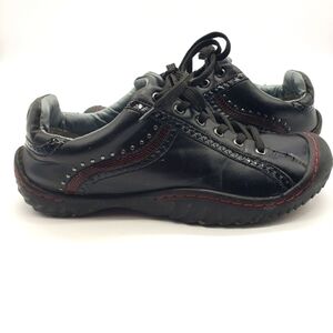 Women's Black Leather Casual Lace-Up Sneakers